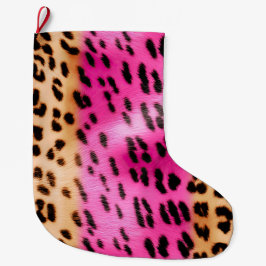 Meia De Natal Grande Impressão do Leopardo Rosa-Girassol