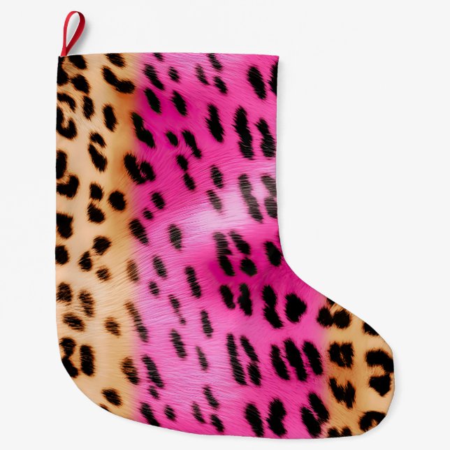 Meia De Natal Grande Impressão do Leopardo Rosa-Girassol (Frente)