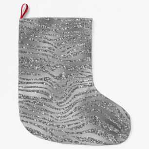 Meia De Natal Grande Impressão em Zebra Glitz Silver
