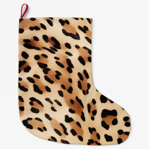 Meia De Natal Grande Impressão Leopardo Branco Chic Brown
