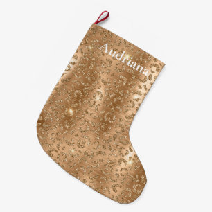 Meia De Natal Grande Impressão Leopardo com Glitter Dourada