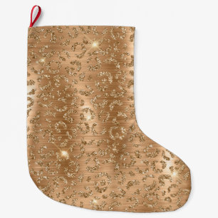 Meia De Natal Grande Impressão Leopardo com Glitter Dourada