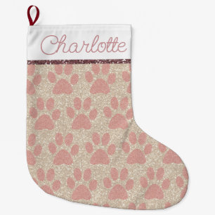 Meia De Natal Grande Impressões de Pata Cor-de-Rosa Glamourosas em Bril