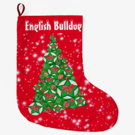 Meia De Natal Grande Inglês Bulldog Natal Grande Desorte de Árvore Verm