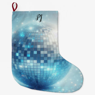 Meia De Natal Grande Iniciais da Bola de Discoteca Luminosa Azul