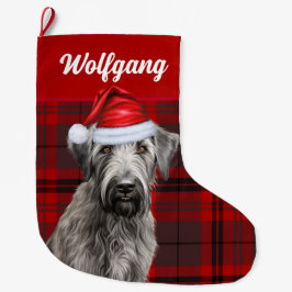 Meia De Natal Grande Irish Wolfhound Cachorro Xadrez Vermelho de Natal 
