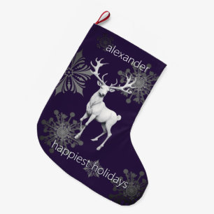 Meia De Natal Grande Ivory Reindeer Christmas   Púrpura Personalizada