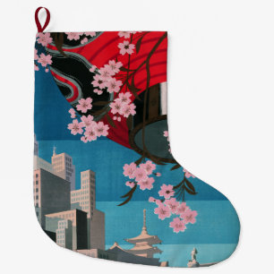 Meia De Natal Grande Japão Tóquio Vintage Cartaz de Viagem Japonês