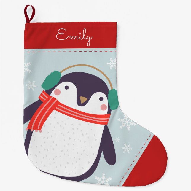 Meia De Natal Grande Jolly Penguin (Frente)