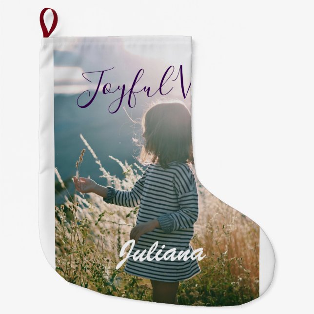 Meia De Natal Grande Joyful vibes crianças foto feriados roxos presente (Frente)