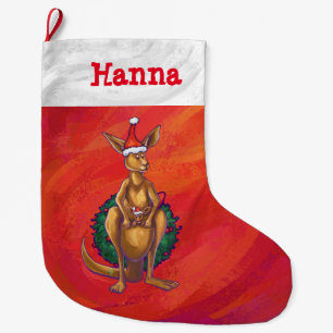 Meia De Natal Grande Kangaroo Xmas Em Vermelho