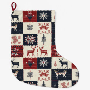 Meia De Natal Grande Knit de Natal Nórdico Reindeer & Snowflakes