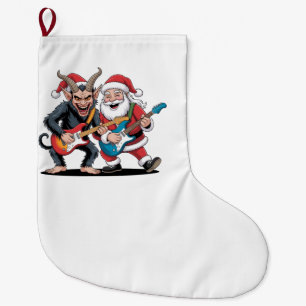 Meia De Natal Grande Krampus e Papai Noel Tocando Guitarra Elétrica de