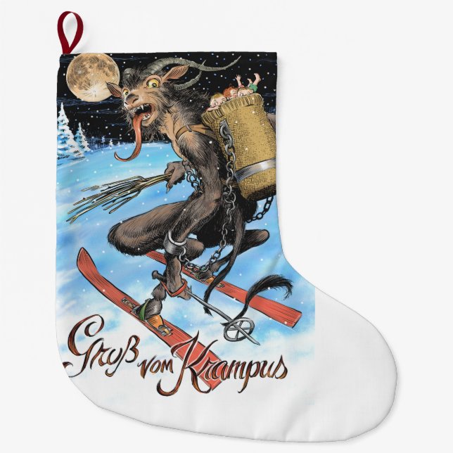 Meia De Natal Grande Krampus em ponto (Frente)
