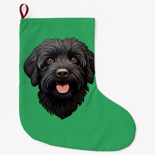 Meia De Natal Grande Labradoodle Black Dog (Frente)