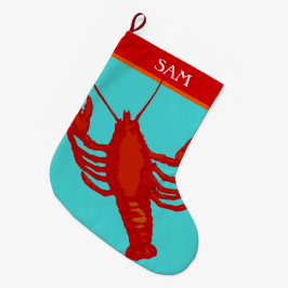Meia De Natal Grande Lagosta Vermelha Unisex Personalizada Crustáceo