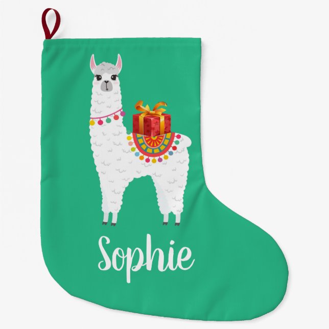 Meia De Natal Grande Lama bonitinha de Natal Funky Alpaca (Frente)