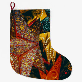 Meia De Natal Grande Lanternas Estrelas