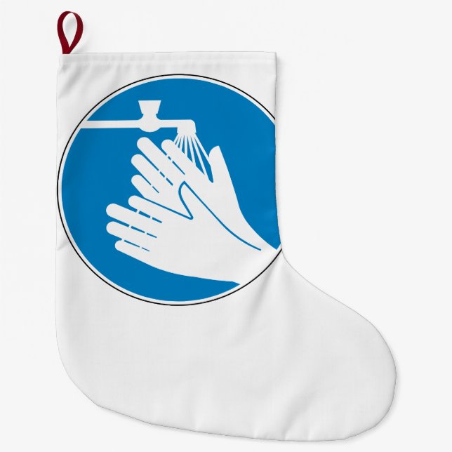 Meia De Natal Grande Lave as mãos (saúde e segurança) (higiene) (Frente)