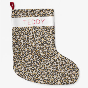 Meia De Natal Grande Leopard Print NAME Animal Chic Holiday