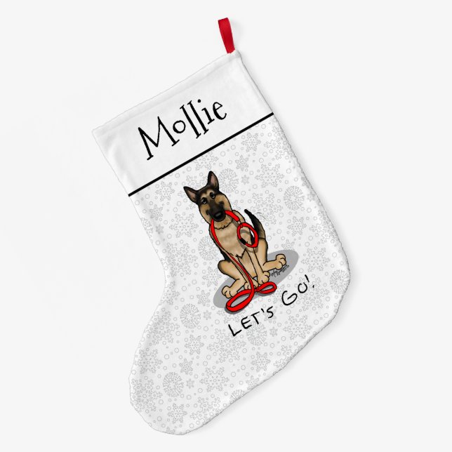 Meia De Natal Grande Let's Go! Walk German Shepherd Dog (black tan) (Verso (Pendurada))