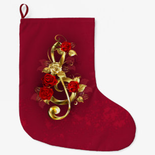 Meia De Natal Grande Limpeza de ouro com Flores Rosa