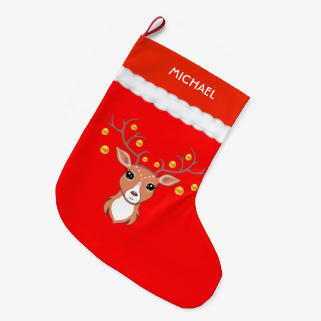 Meia De Natal Grande Lindo Cervo (Frente (Pendurada))