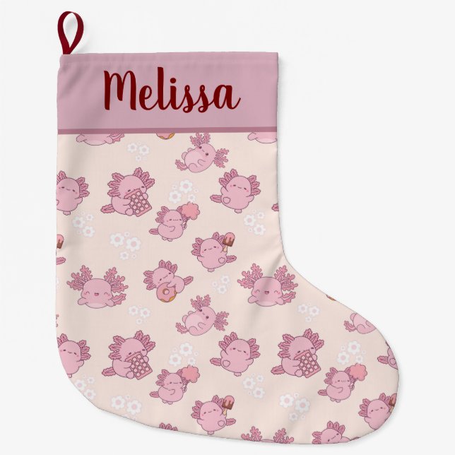 Meia De Natal Grande Lindos axolotes rosa de Natal (Frente)
