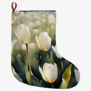 Meia De Natal Grande Lindos tulipas brancas jardim pintura aquarela