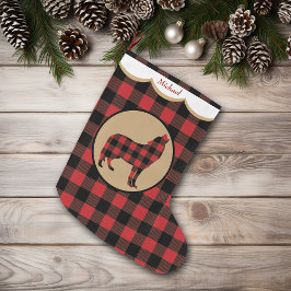 Meia De Natal Grande Lobo Xadrez de Buffalo Vermelho Personalizado