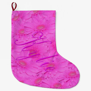 Meia De Natal Grande Logotipo Do Nome Kylie Em Flores De Gerber Rosa,