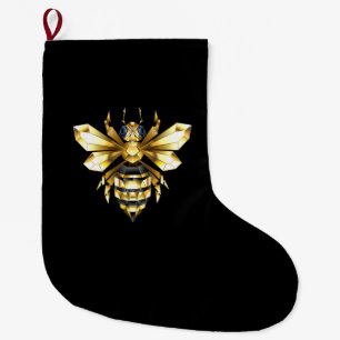 Meia De Natal Grande Logotipo Faux Gold Foil Polygonal da Abelha em Pre