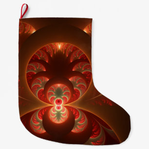 Meia De Natal Grande Luminoso fractal moderno laranja vermelho abstrato