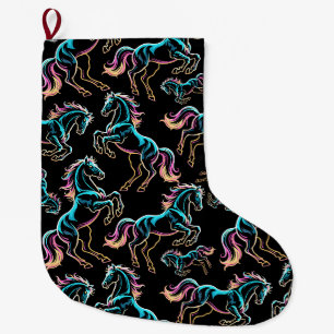 Meia De Natal Grande Luz Neon de Cavalo Efeito Glitch Estilo Retro