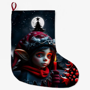 Meia De Natal Grande Magia do elfo gótico debaixo da lua de cheio.