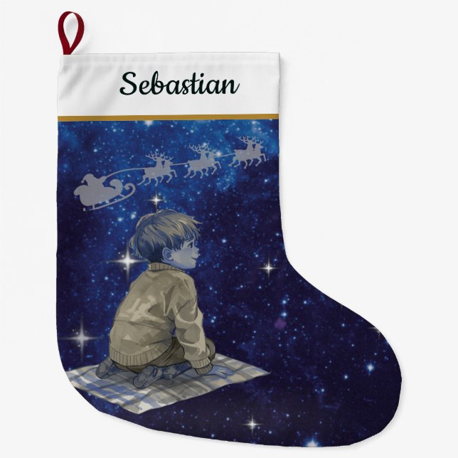 Meia De Natal Grande Magical Christmas Boy Stocking – Navy Silver (Frente)