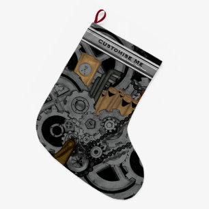 Meia De Natal Grande Maquinaria de Steampunk (cor completa)