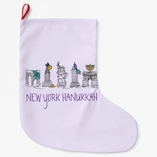 Meia De Natal Grande Marco do Feriado de Chanukah Purple Hanukkah em No (Frente)