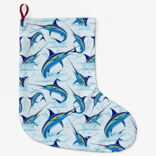 Meia De Natal Grande Marlin Azul Saltando do Oceano
