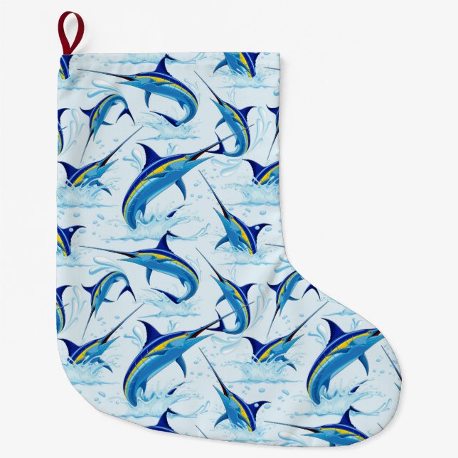 Meia De Natal Grande Marlin Azul Saltando do Oceano (Frente)