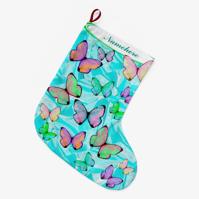 Meia De Natal Grande Meia do Natal da borboleta com nome! (Frente (Pendurada))
