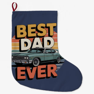 Meia De Natal Grande Melhor Pai de Todos Retro Vintage Teal Muscle Car