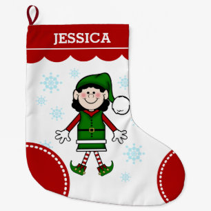 Meia De Natal Grande Menina do duende (cabelo preto)