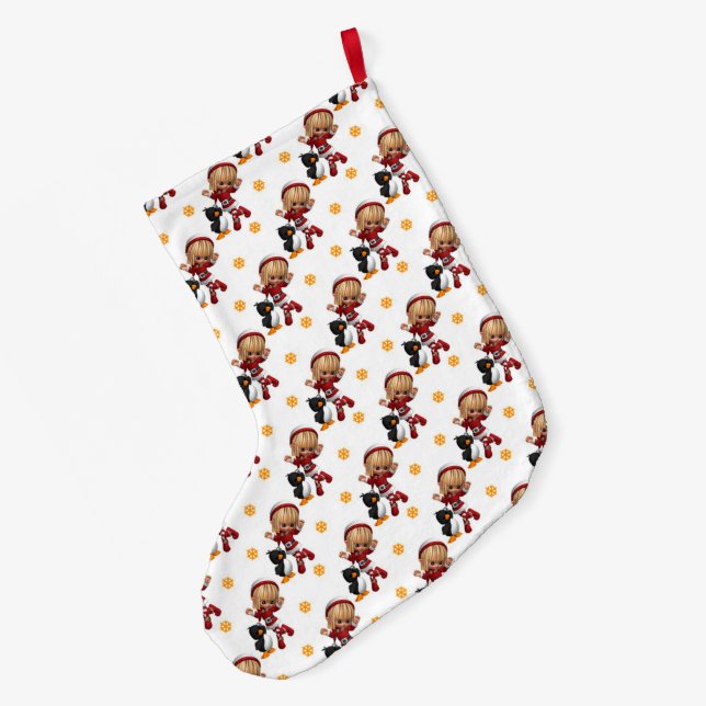 Meia De Natal Grande Menina e Pássaro de Natal (Verso (Pendurada))