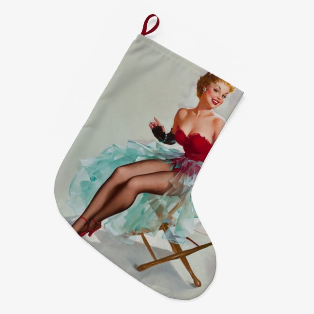 Meia De Natal Grande Menina Sylvania Pin-Up Girl (Frente (Pendurada))