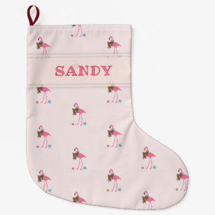 Meia De Natal Grande Meninas Flamingo Rosa Pálidas
