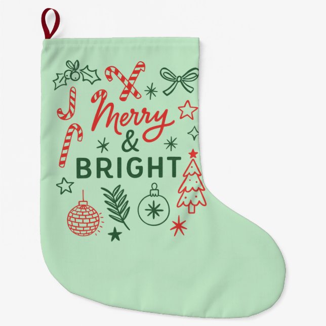 Meia De Natal Grande Merry & Bright Retro Christmas Stocking | Festive  (Frente)