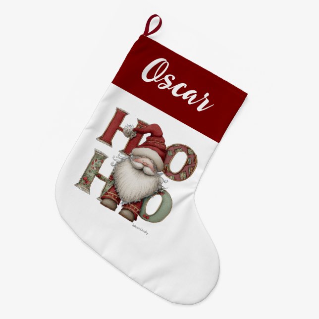 Meia De Natal Grande Merry Christmas Santa Claus Holiday Stocking (Frente (Pendurada))