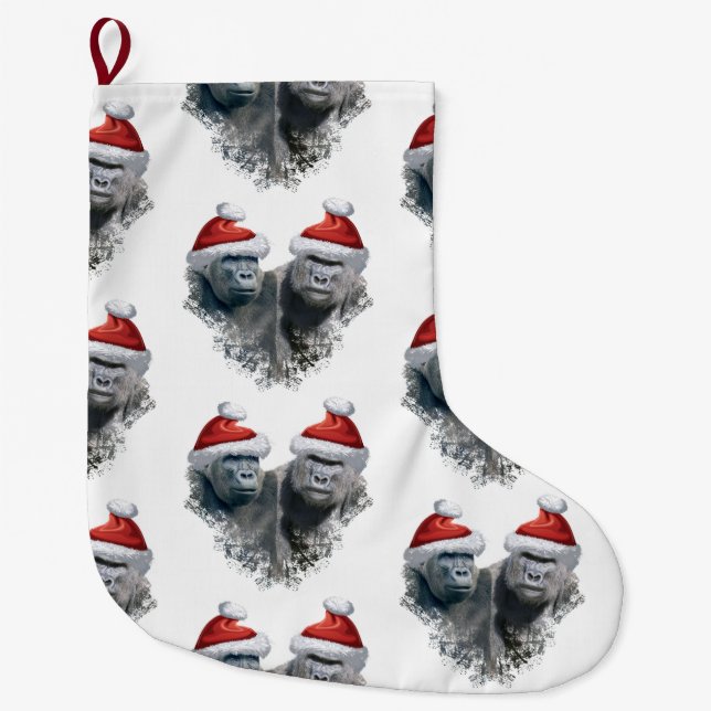 Meia De Natal Grande Merry Gorilla Christmas (Frente)
