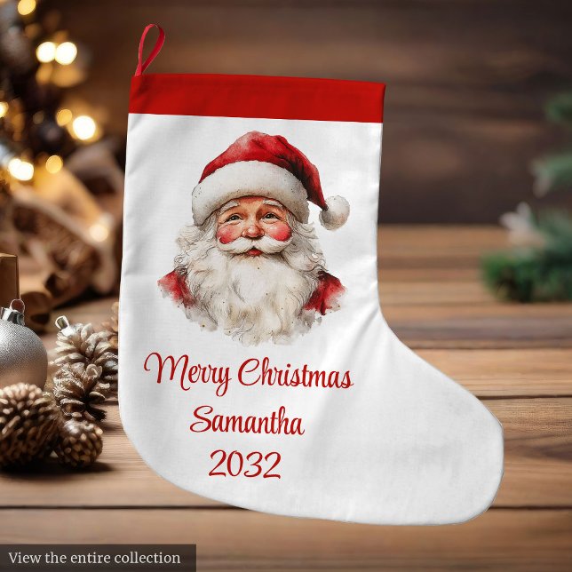Meia De Natal Grande Merry Santa Claus Custom Name Editable Stocking (Merry Santa Claus Custom Name Editable Stocking)